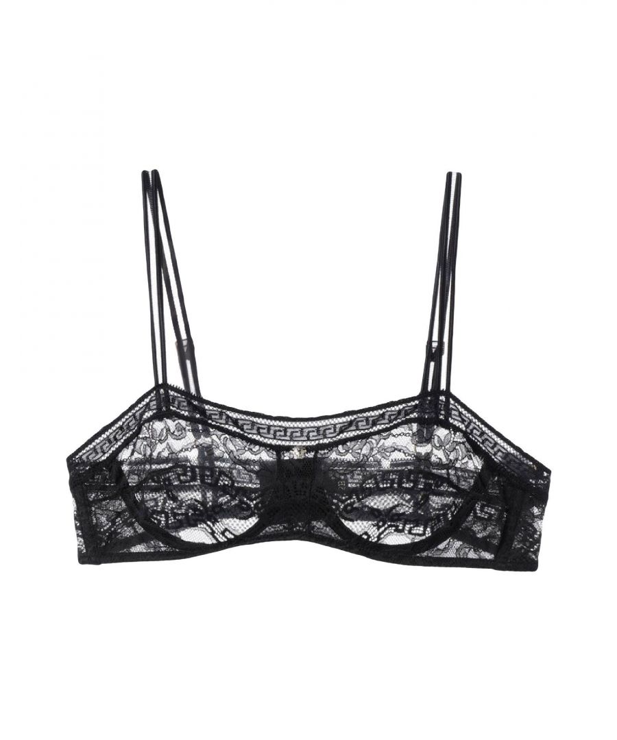 lace, metal applications, logo, solid colour, rear closure, hook-and-eye closure, internal underwire, balconette bra