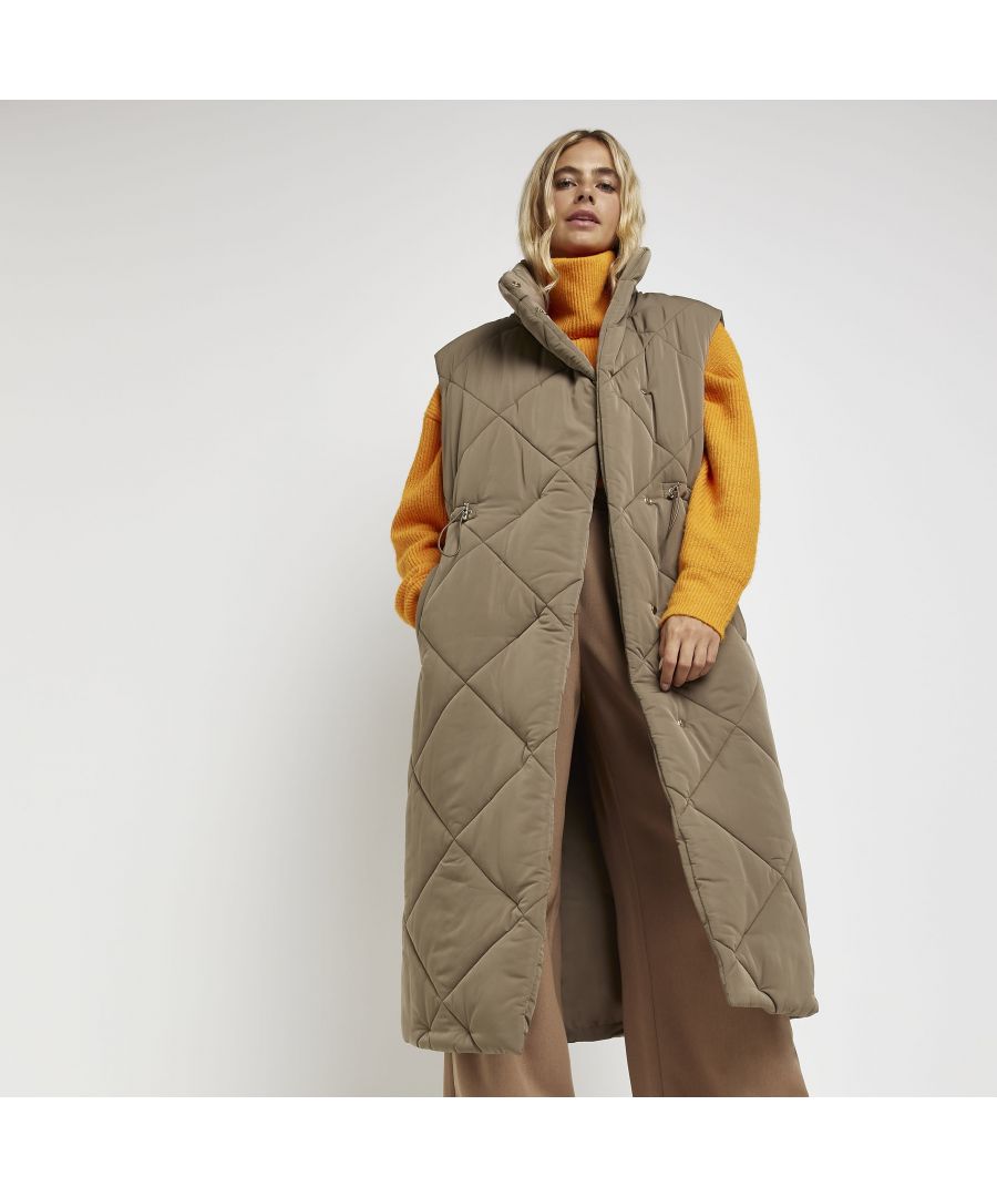 > Brand: River Island> Department: Women> Type: Waistcoat> Style: Overcoat> Material Composition: Material Composition: 100% Polyester> Outer Shell Material: Polyester> Occasion: Casual> Season: AW22> Pattern: No Pattern> Closure: Button> Jacket/Coat Length: Long> Fit: Regular