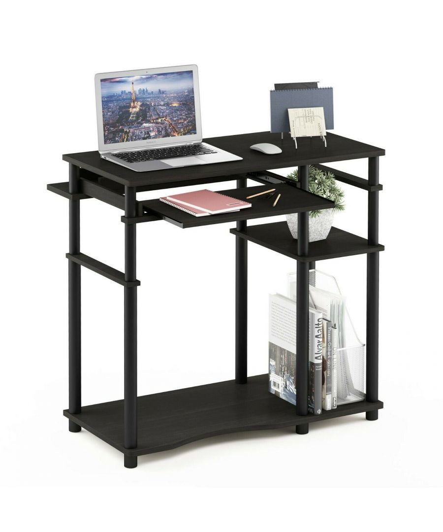- Furinno Abbott Corner Computer Desk with Bookshelf is made out of medium density fiber board which improves durability and increase the life span of the product.\n- There is a sliding tray for storing a keyboard included.\n- The computer desk is perfect for apartments or dorms where space is limited.\n- The assembly process is made easy with the provided parts and hardware. \n- Care instruction: wipe clean with clean damped cloth and avoid using harsh chemical to prevent damage to the furniture.