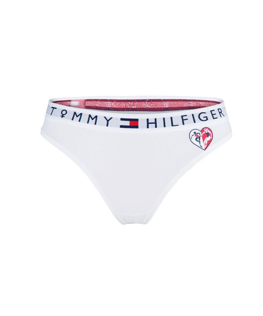 This is your classic Tommy Hilfiger thong with special added details. Still, with the loved comfort and style that comes with every Tommy Hilfiger lingerie piece, this thong is perfect for your everyday wardrobe. It has the signature branded waistband, however, the O in Tommy Hilfiger is replaced by the gender symbol for female. There is also an added bonus of an embroidered heart of the left hip area.\n\nTommy Hilfiger branded\nHigh-quality and comfortable materials used\nStretch to move with your body throughout the day\nMinimal rear coverage\nComposition;- 90% Cotton | 10% Elastane\nListed in UK sizes