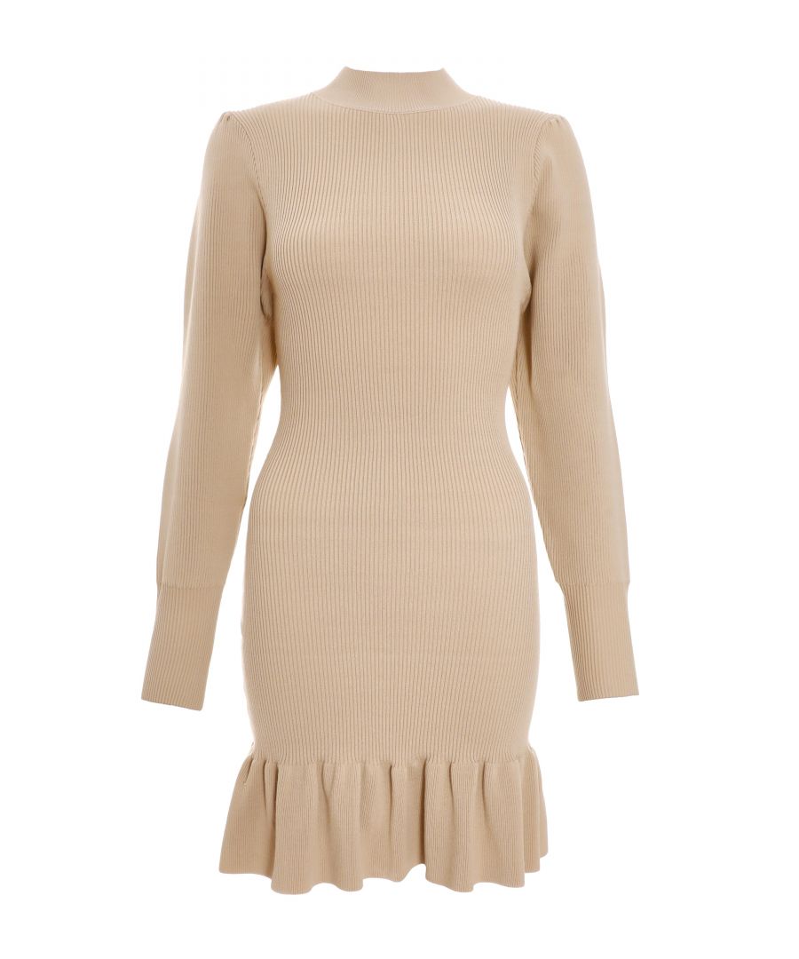 Quiz Womens Cream Knitted Frill Hem Jumper Dress - Size Large