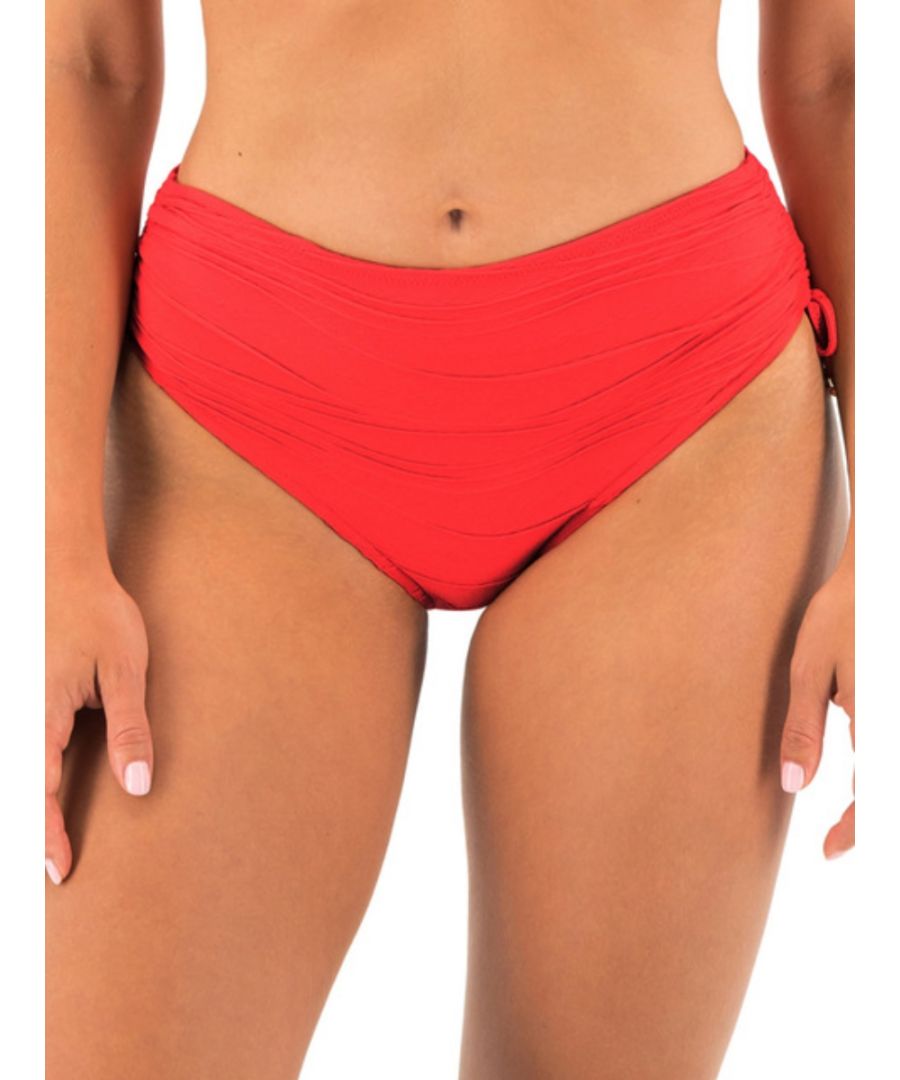 Fantasie Womens Beach Waves Adjustable Leg Bikini Short - Red Polyamide - Size Medium