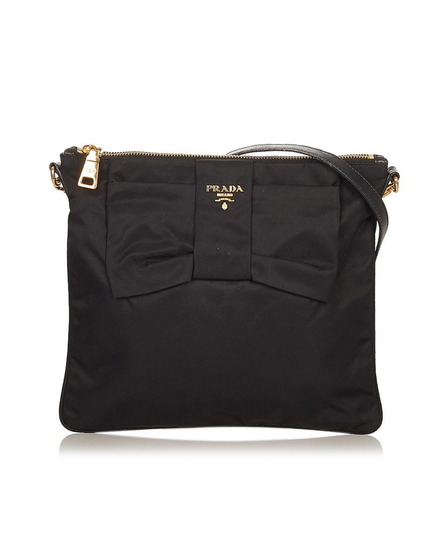 Image for Vintage Prada Tessuto Bow Crossbody Bag Black