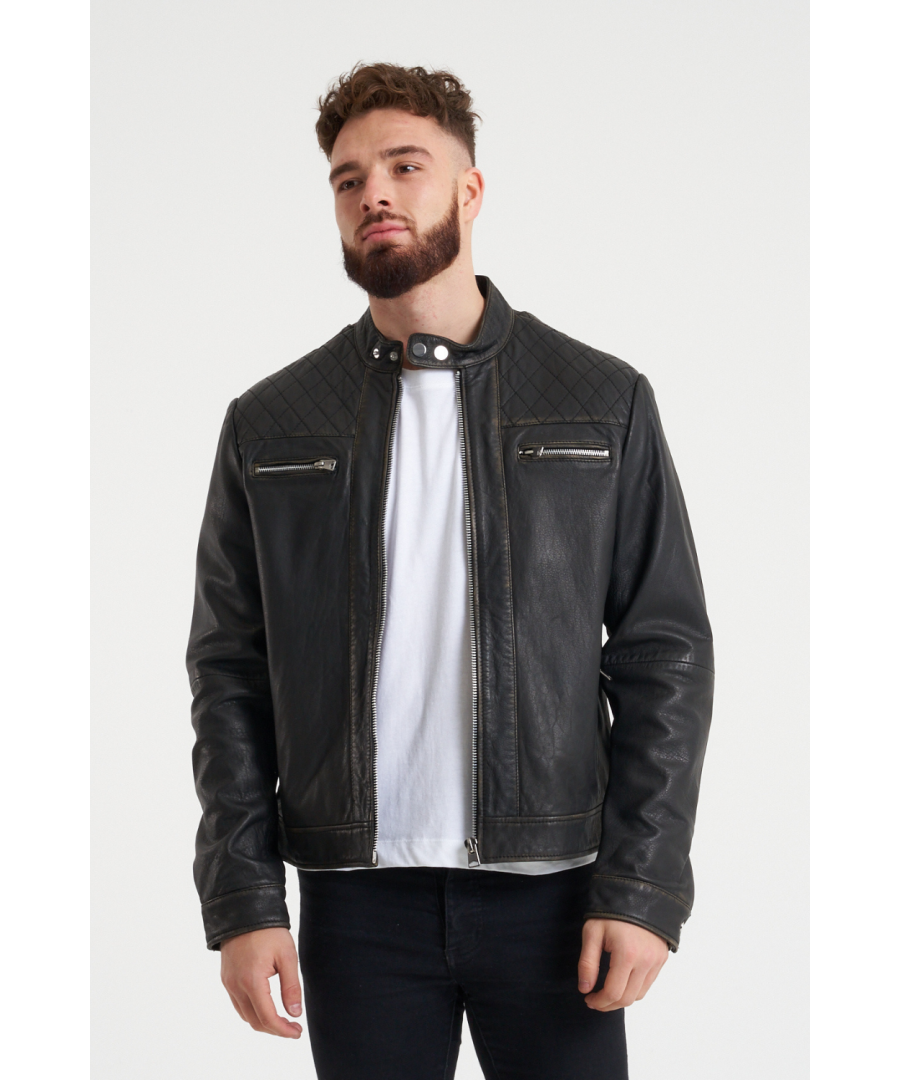 Image for BARNEYS ORIGINALS Washed Real Leather Jacket - The James