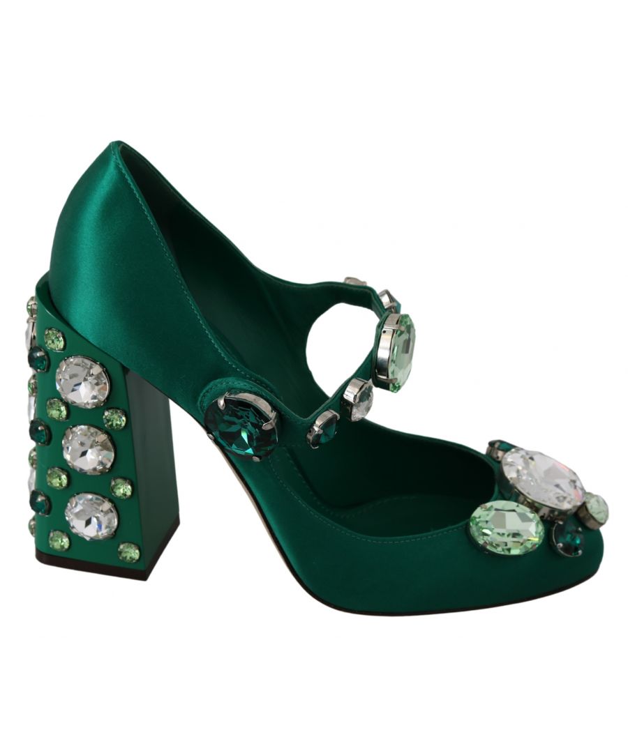 Image for Dolce & Gabbana Green Silk Mary Janes Crystal Pumps Shoes