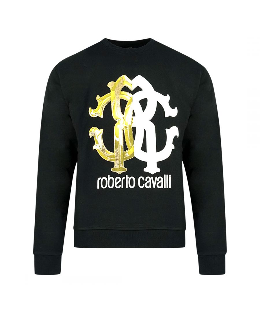 Roberto Cavalli Monogram Logo Black Sweatshirt. Roberto Cavalli Black Crew Neck Jumper. Roberto Cavalli Branding. 100% Cotton. Ribbed Sleeve and Waist Endings. Style: IST68G CF050 D4483