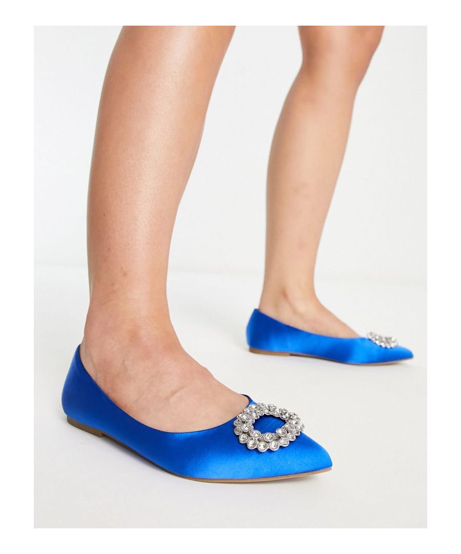 Shoes by ASOS DESIGN Dress from the feet up Slip-on style Diamante embellishement Pointed toe Flat sole Wide fit Sold by Asos