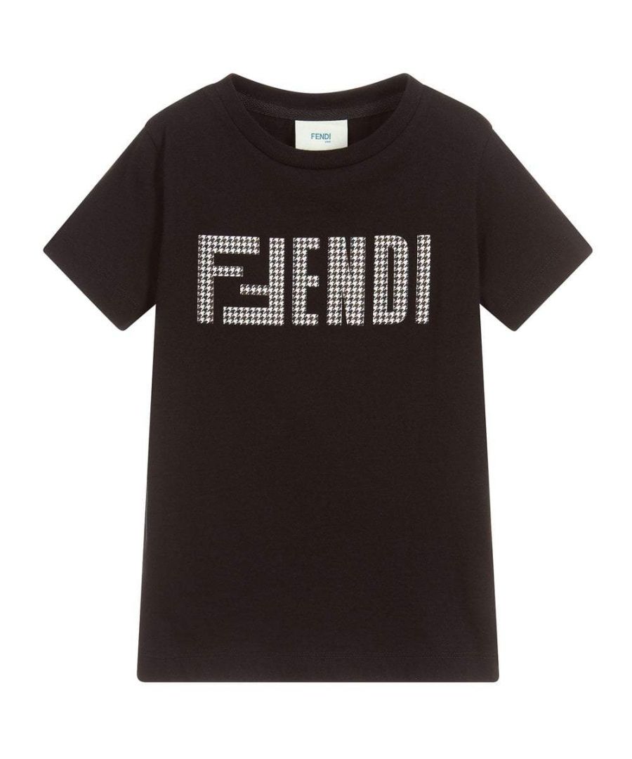 Image for Fendi Boys Dogstooth Logo T-Shirt Black
