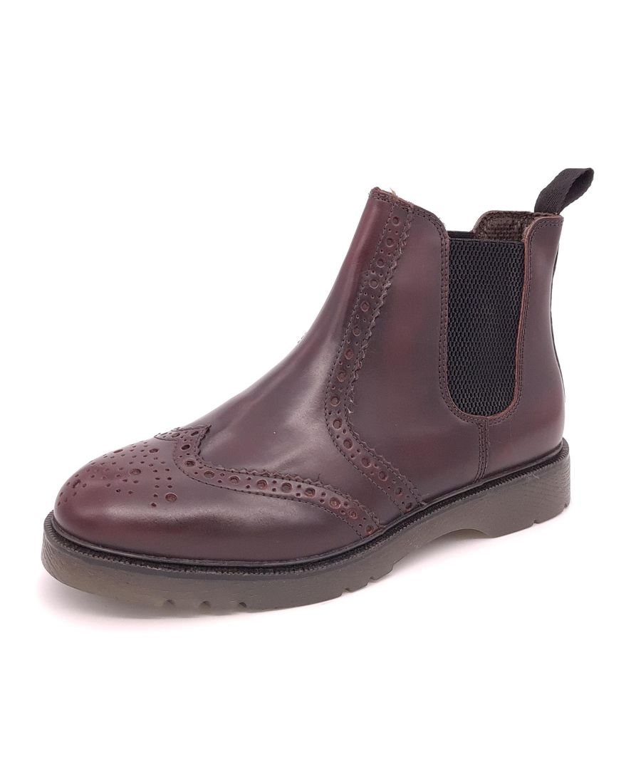 Frank James Warkton Leather Oxblood Mens Cushioned Brogue Chelsea Boots - Red - Size UK 11