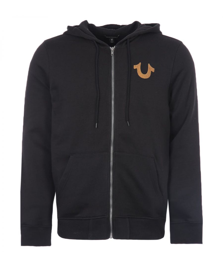True Religion hoodie met schuin logo en rits voor heren, zwart