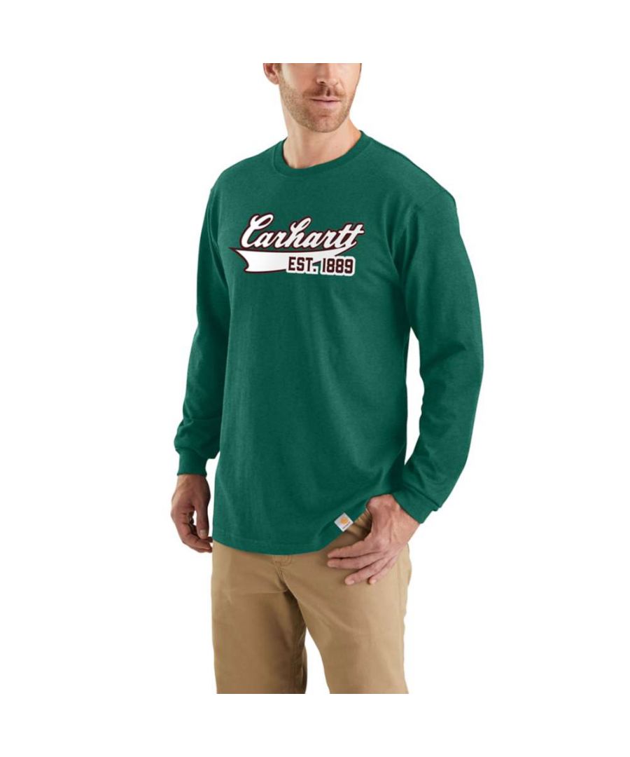 *Sizing Note* Carhartt are more generously sized, you may need to consider dropping down a size from your traditional workwear clothing. Long-Sleeve T-Shirt With Collegiate Carhartt Print