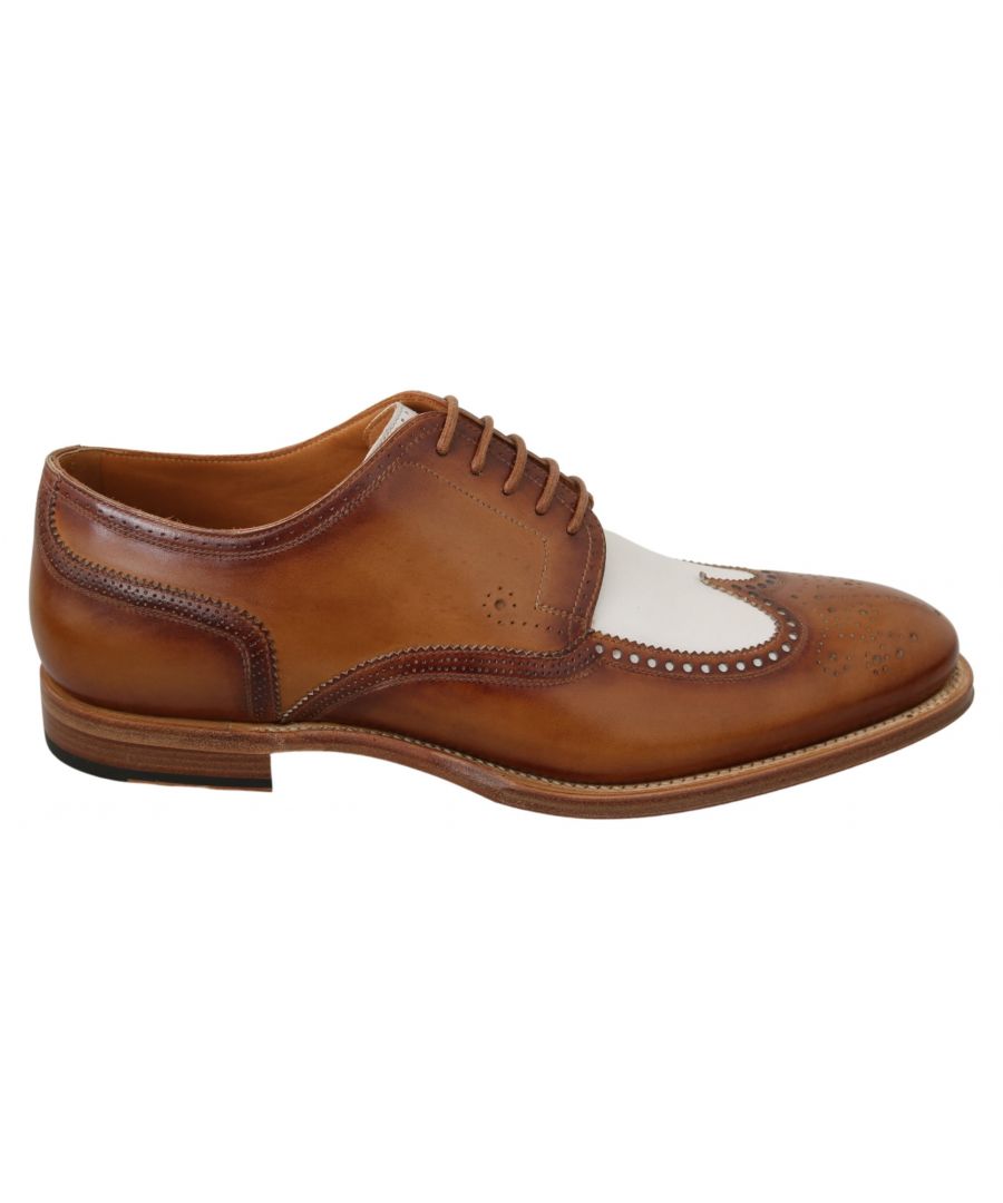 Image for Dolce and Gabbana Brown White Leather Derby Brogue Shoes