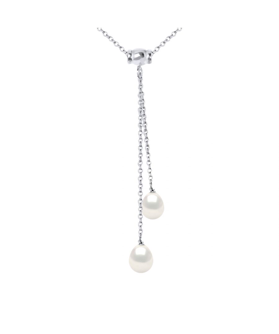 Necklace Duo 2 true Cultured Freshwater Pearls Pear Shape 7-8 mm - 0,31 in - Natural White Color and chain mesh 925 Sterling Silver - spring-loaded clasp Length 42 cm , 16,5 in - Our jewellery is made in France and will be delivered in a gift box accompanied by a Certificate of Authenticity and International Warranty