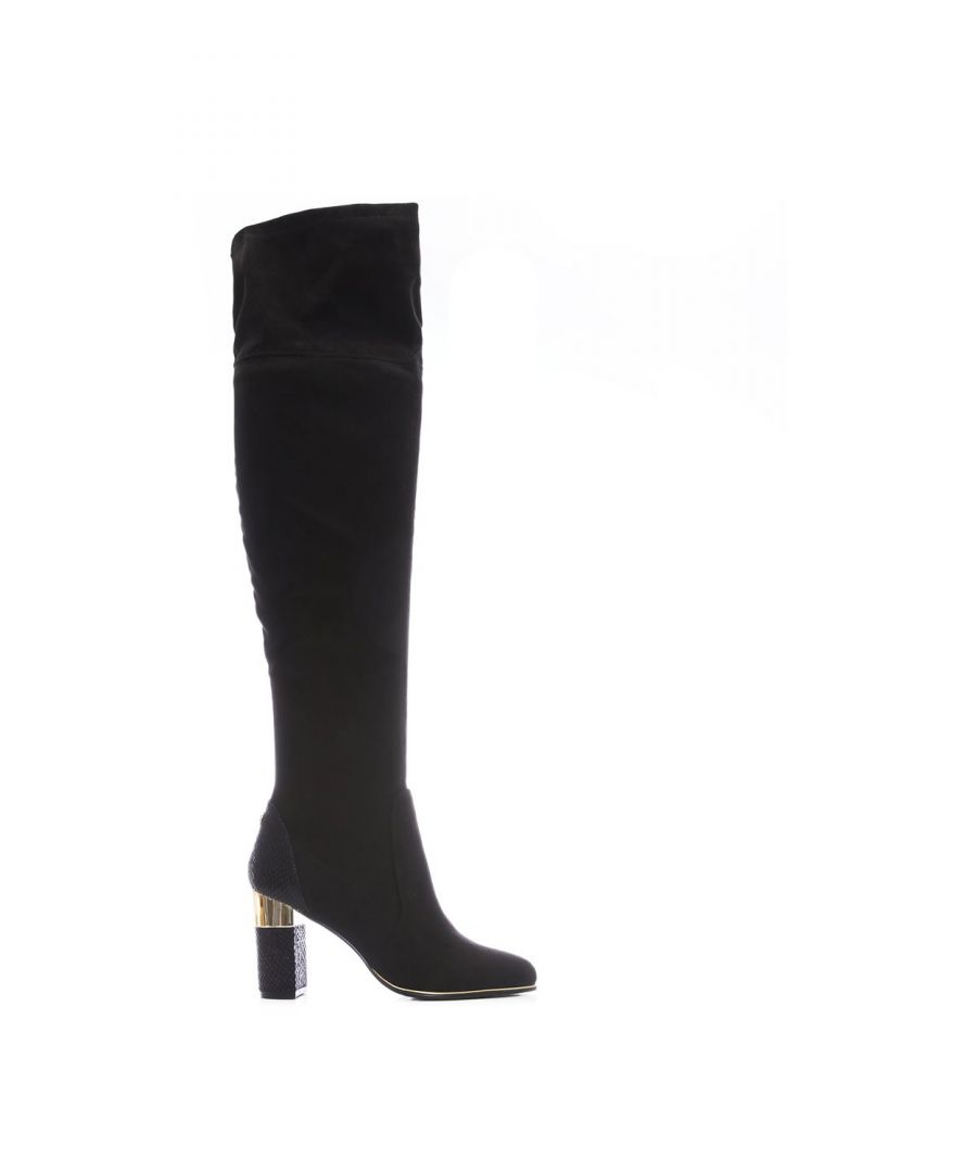 Reach new fashion heights in Valentinne, our new stretch leg over the knee boot. The block heel with metal details and the soft almond toe, makes them perfect to wear day or night. Style under a midi skirt or with leggings - these boots will complement so many outfits. The fully lined foot offers the support of an ankle boot - giving you the best of both styles. The half leg inside zip helps you get the boot on and off easily.