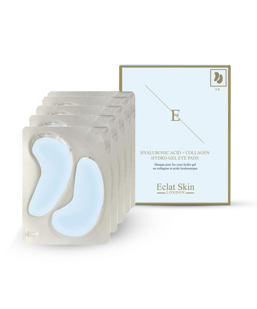 - Skin hydration boost with hyaluronic acid and collagen\n \n - Depuff and cool the under-eye area\n \n - Rejuvenate tired-looking under eyes\n \n - Smoothen the look of fine dehydration lines\n \n - Eye pads are made from natural seaweed no plastic\n \n Hyaluronic acid and Collagen Hydro-Gel Eye Pads aims to rejuvenate, hydrate smooth tired-looking under-eye area. Infused with Hyaluronic acid and Collagen that are designed to reduce the visible signs of dehydration fatigue under the eye, giving you an awake and rejuvenated complexion. The eye pads are filled with a serum that feels cool to the skin and is full of moisture. Pack contains 5 x 2 patches. \n \n Directions for usage: Apply each pad to the underside of each eye. Leave for 10-15 minutes. Remove and gently massage in any residue. Do not re-use the pads. Use weekly.