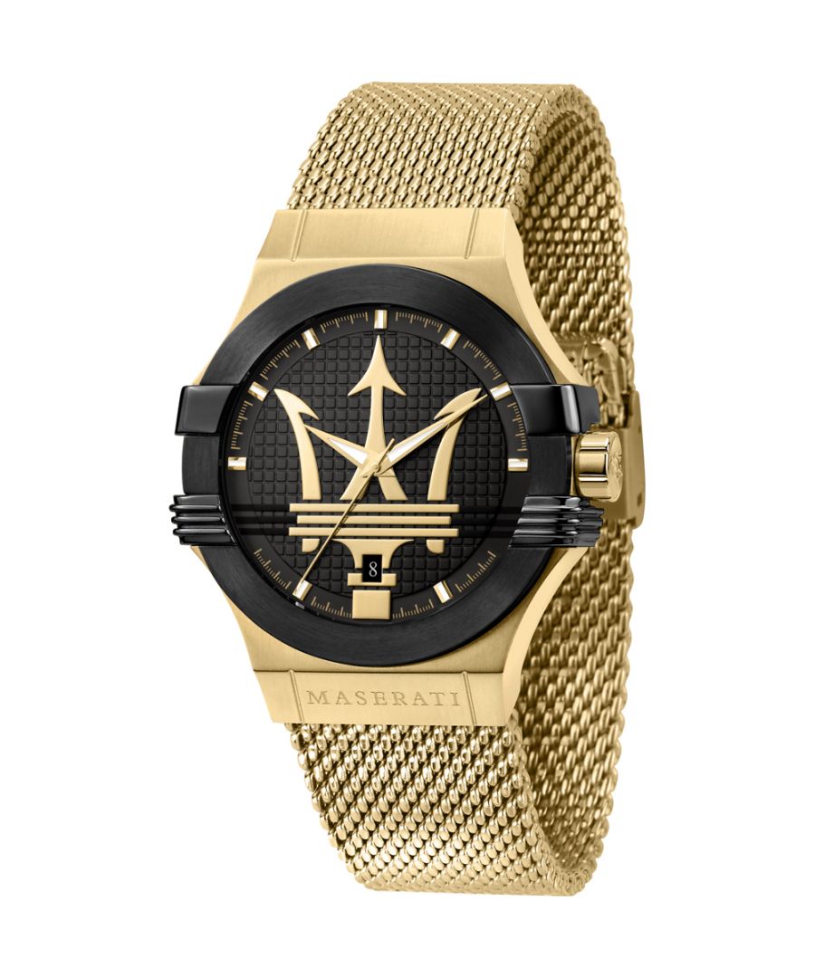 Stijlvol goudkleurig heren horloge met zwarte wijzerplaat met daarop het iconische logo van Maserati. Het horloge heeft een polsbandje dat ook kleiner gemaakt kan worden, de kast heeft een diameter van 42mm en het uurwerk is van Quartz.  Merk: MaseratiModelnaam: R8853108006 (42mm)Categorie: heren horlogeMaterialen: edelstaalKleur: goud, zwart