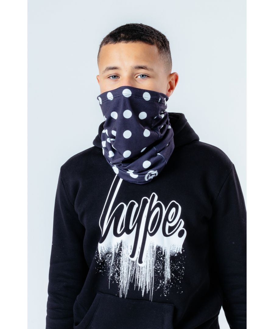 The HYPE. Spots Adults Multifunctional Headwear features a unisex design. Highlighting a monochrome colour palette with the polka dot all-over print. Finished with the iconic HYPE. script crest. Designed in a soft-touch fabric for supreme comfort with a soft and breathable material for a comfortable fit. This men's and women's face covering can be used as a snood, bandana, headband, wristband, hairband, hood, head wrap and used as a face covering when in public places. Machine washable.
