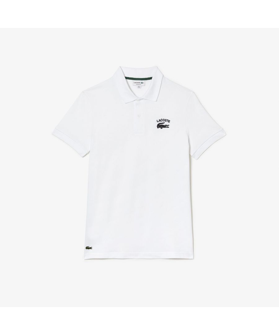 Lacoste Mens Regular Fit Branded Stretch Cotton Polo Shirt in White - Size Small