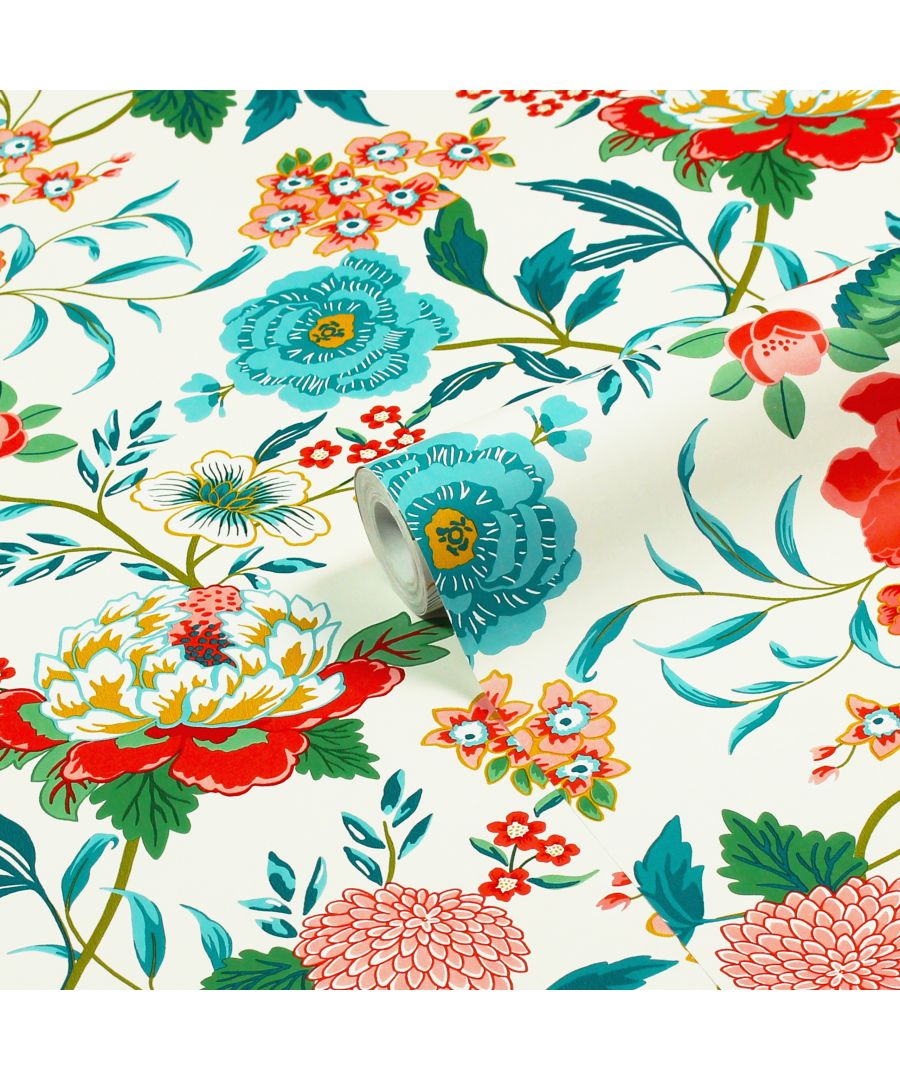 Add instant happiness to your home with the Azalea wallpaper featuring bright blooming flowers bursting with colour. Taking elements of the outdoors and bringing them to life with a bold palette of red and contracting yellow and blue hues, this beautiful wallpaper will add a focal point to your décor. This wallpaper is a paste the wall application; simply paste the wall, hang your paper, and leave to dry. Each roll is 10m long and 52cm wide. Pattern repeat: 53cm Straight match. Our Azalea wallpaper can be used to paper the whole room or to create an eye-catching feature wall. This wallpaper is also wipeable so that any light marks can be dabbed away.