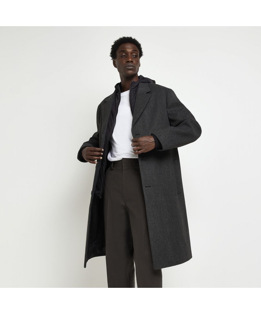 >Brand: River Island>Gender: Men>Type: Jacket>Style: Overcoat>Outer Shell Material: Polyester>Neckline: Hooded>Sleeve Length: Long Sleeve>Occasion: Casual>Closure: Zip>Size Type: Regular>Fit: Regular