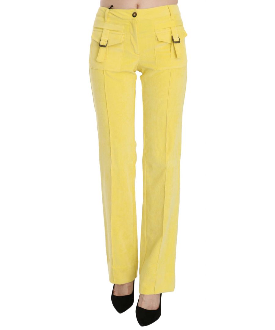 Image for Just Cavalli Yellow Corduroy Mid Waist Straight Trousers Pants