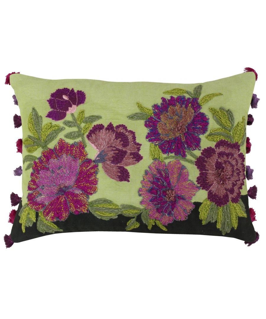 Riva Home Fiori Polyester Filled Cushion - Green Size 35cm (w) x 50cm (l)