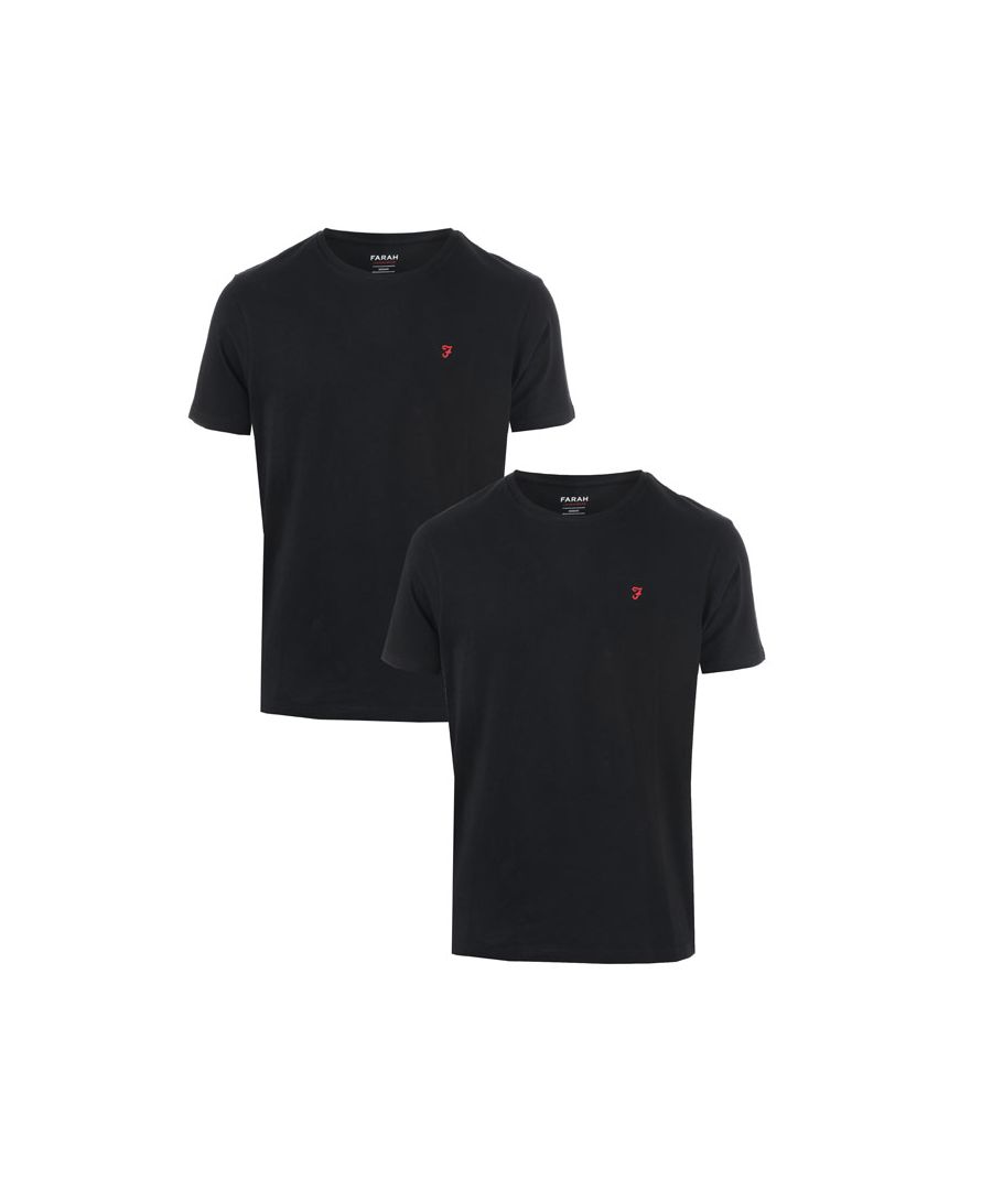 Mens Farah 2 Pack T-Shirts in Black <BR><BR>- Set of 2 Lounge Wear T-shirts<BR>- Short sleeve<BR>- Ribbed collar<BR>- Crew neck<BR>- Branding to chest<BR>- Shoulder to hem 26in approximately<BR>- 100% Cotton. Machine Washable<BR>- Ref: FR2P116838BS2<BR><BR>Measurements are intended for guidance only