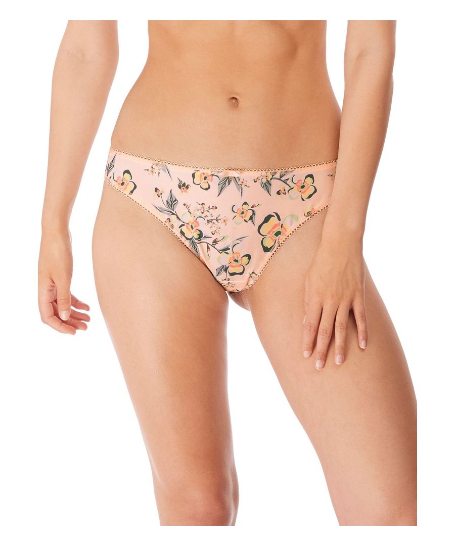 Give your lingerie collection that overdue refresh with the Erin range from Freya. These brazilian briefs have a soft print pattern with a stretch lace on the back legs. The mid rise, brazilian style provides less overall coverage. Perfect for everyday wear.