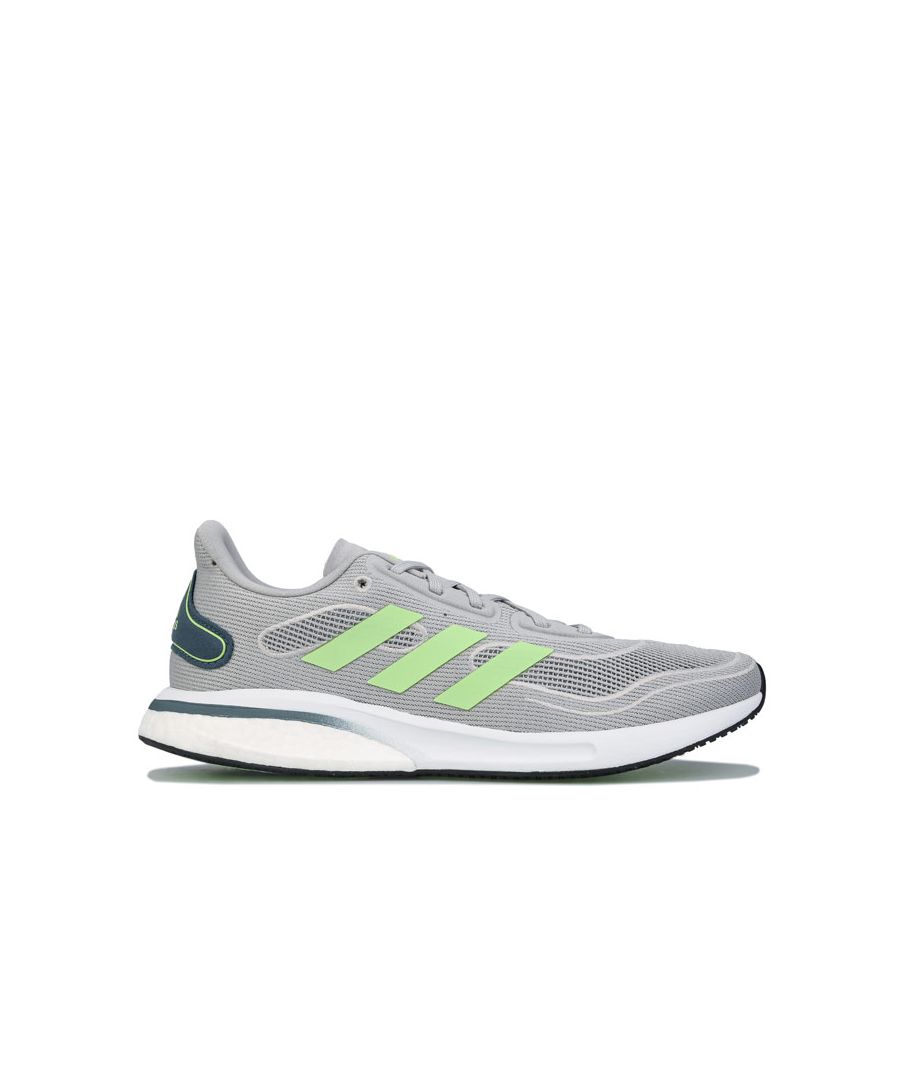 Mens adidas Supernova Running Shoes in grey.<BR><BR>- Engineered mesh upper.<BR>- Lace closure.<BR>- Regular fit.<BR>- Supportive and lightweight.<BR>- Easy running shoes.<BR>- Hybrid Bounce and Boost midsole.<BR>- Rubber outsole.<BR>- Textile and synthetic upper  Textile lining  Synthetic sole.<BR>- Ref: FV6029