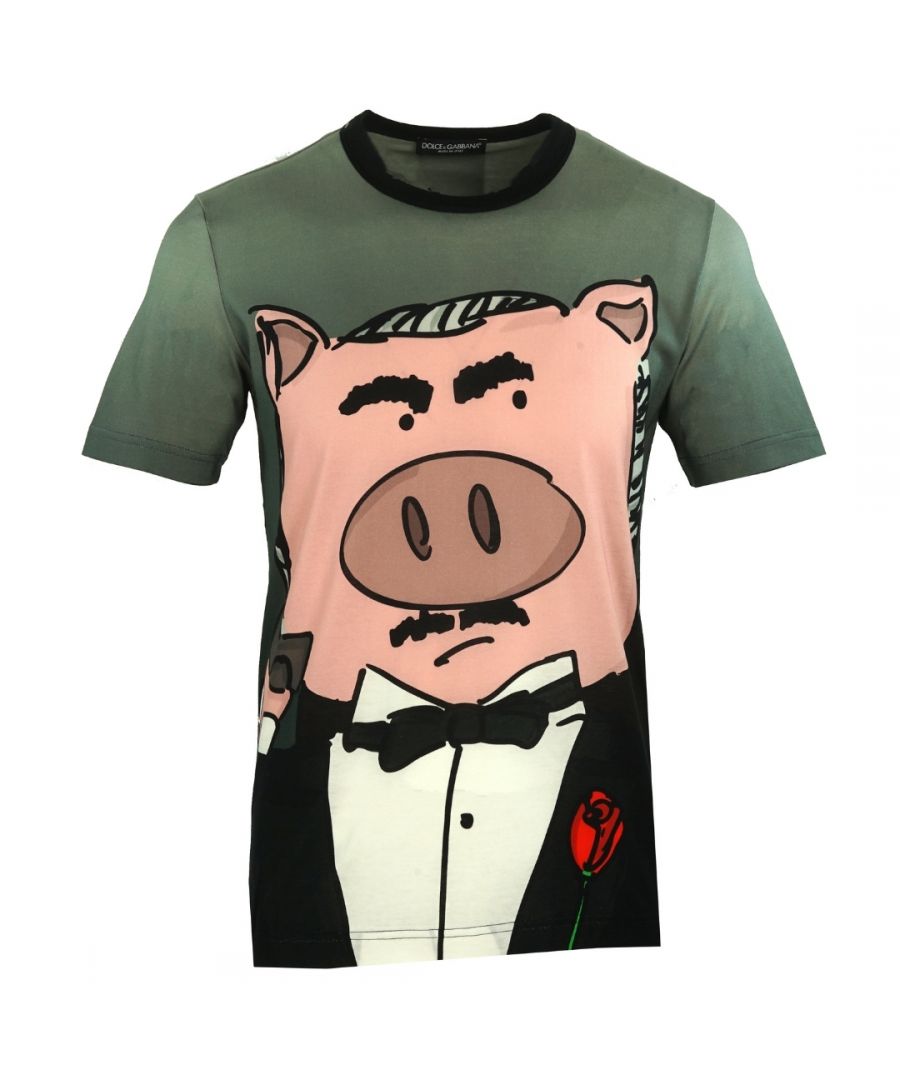 Dolce & Gabbana Padrino Pig Grey T-Shirt. Short Sleeved Grey T-Shirt. 100% Cotton. Made In Italy. Dolce & Gabbana Branding. Style: G8IA8T HH7ES HJW62