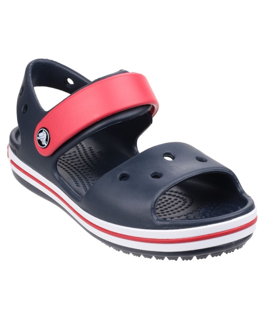 They will dazzle in our kids sandal with cute colours and a comfy fit. Jibbitz charm holes let them add a personal touch.Sporty Crocband style for little ones. \nCroslite material cushions and comforts. \nHeel and ankle strap for a more secure fit. \nComfort Rating: Iconic.