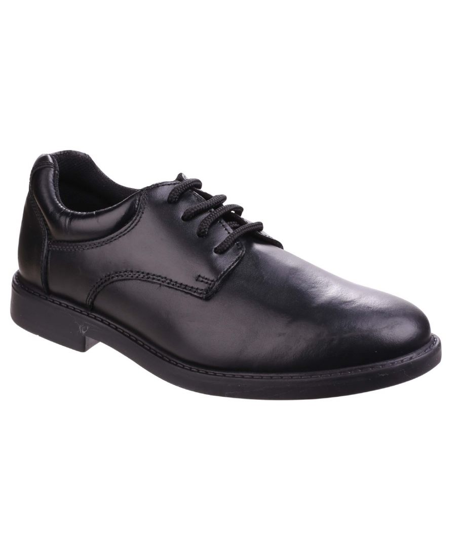 Hush Puppies TIM Boys Leather Lace Up Smart Plain Toe School Office Shoes Black 