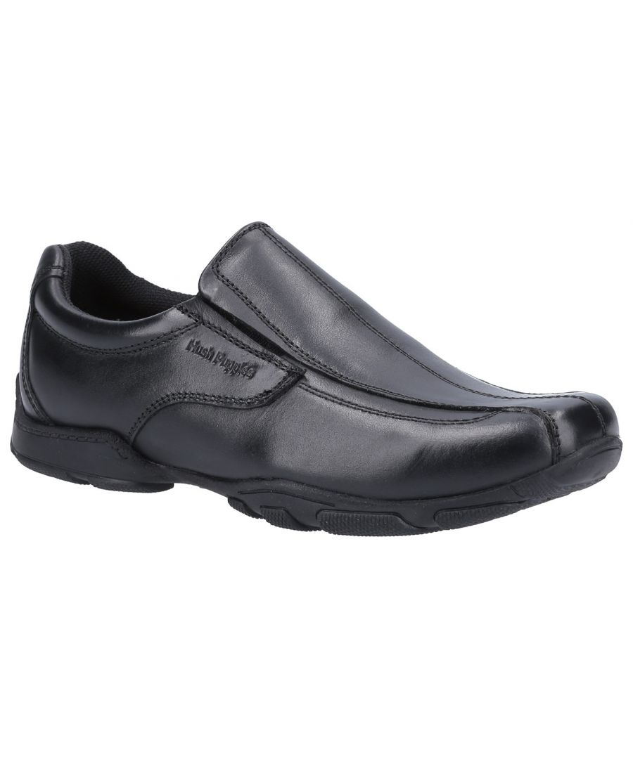 Elijah is a single fit smooth leather slip on boys school shoe, with stitching details and elastic gusset for an improved fit.  Lightweight midsole with a memory foam footbed providing all day comfort.Leather Upper. \nMemory Foam Insole. \nMicro-Fresh Lining.
