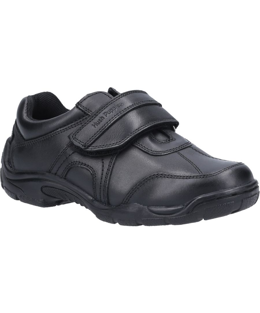 Classic single fit Boys Back to School Shoe from Hush Puppies - Arlo has a leather upper and touch-fastening strap for ease and adjustable fit. It features a padded collar and a memory foam sock for all day comfort. It also has a Micro-Fresh sock and lining.Leather Upper. \nMemory Foam Insole. \nMicro-Fresh Lining.