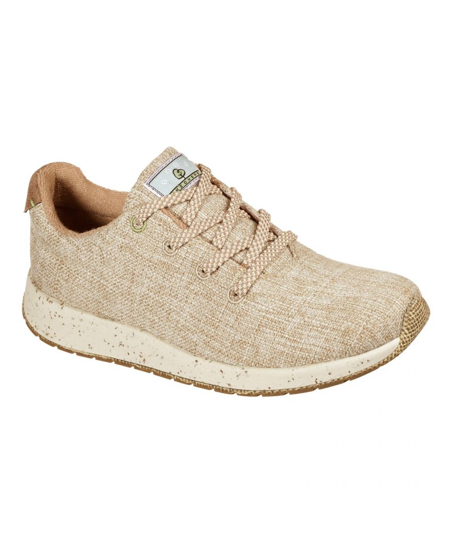 Sustainable materials combine with versatile style and comfort in the BOBS Earth shoe. This lace up casual sneaker features an upper, lining and trim made with recycled materials and a cushioned Memory Foam insole.Lace up upper with recycled materials.. \nMemory Foam footbed.