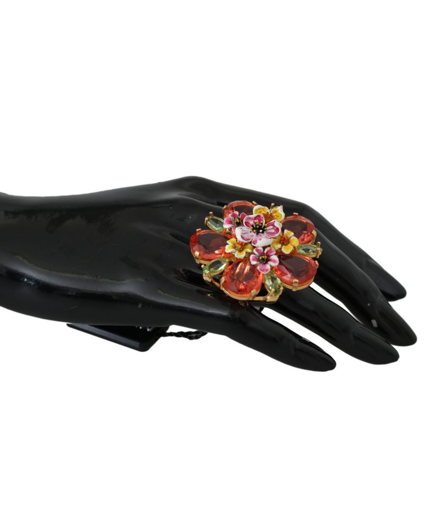 Dolce & Gabbana Prachtige 100% Authentieke Dolce & Gabbana bloemen kristal ring. Geslacht: Dames Thema: Bloem Kleur: Goud, oranje Materiaal: 40% Kristal, 60% Messing Logo details Made in Italy