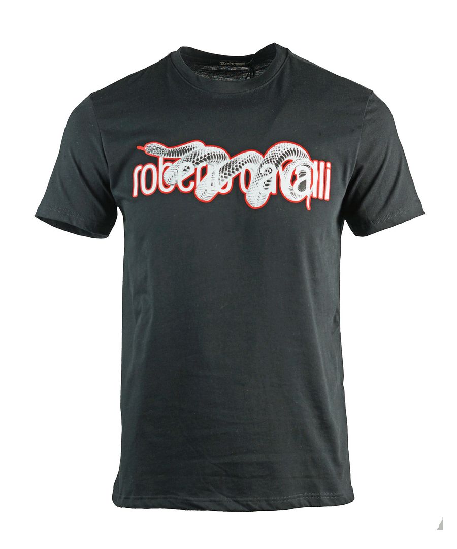 Image for Roberto Cavalli Snake Wrapped Logo Black T-Shirt