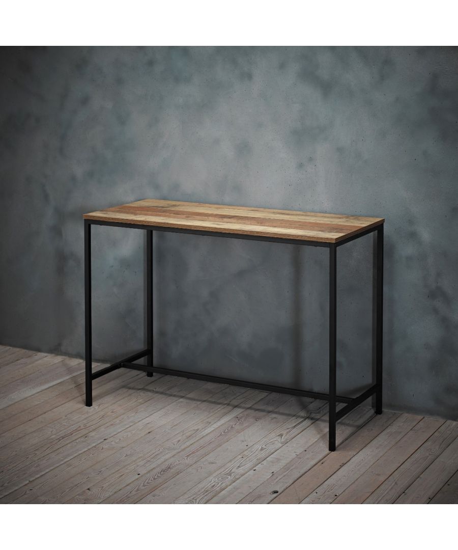 Industrial inspired oak desk \n\nHeight: 75cm\nWidth: 110cm\nDepth: 47cm\n                                                                                           Update your office with the stylish, industrial inspired Hoxton desk. Featuring vintage plank effect oak wood with black metal work finish. Perfect for use in both contemporary and traditional homes.