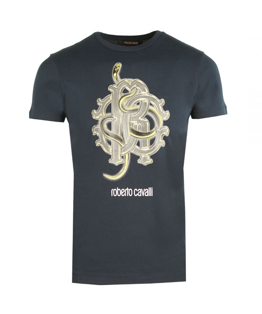 Roberto Cavalli Mens RC Snake Logo Navy T-Shirt - Blue - Size L