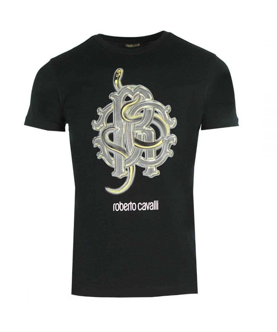 Roberto Cavalli Mens RC Snake Logo Black T-Shirt - Size X-Large