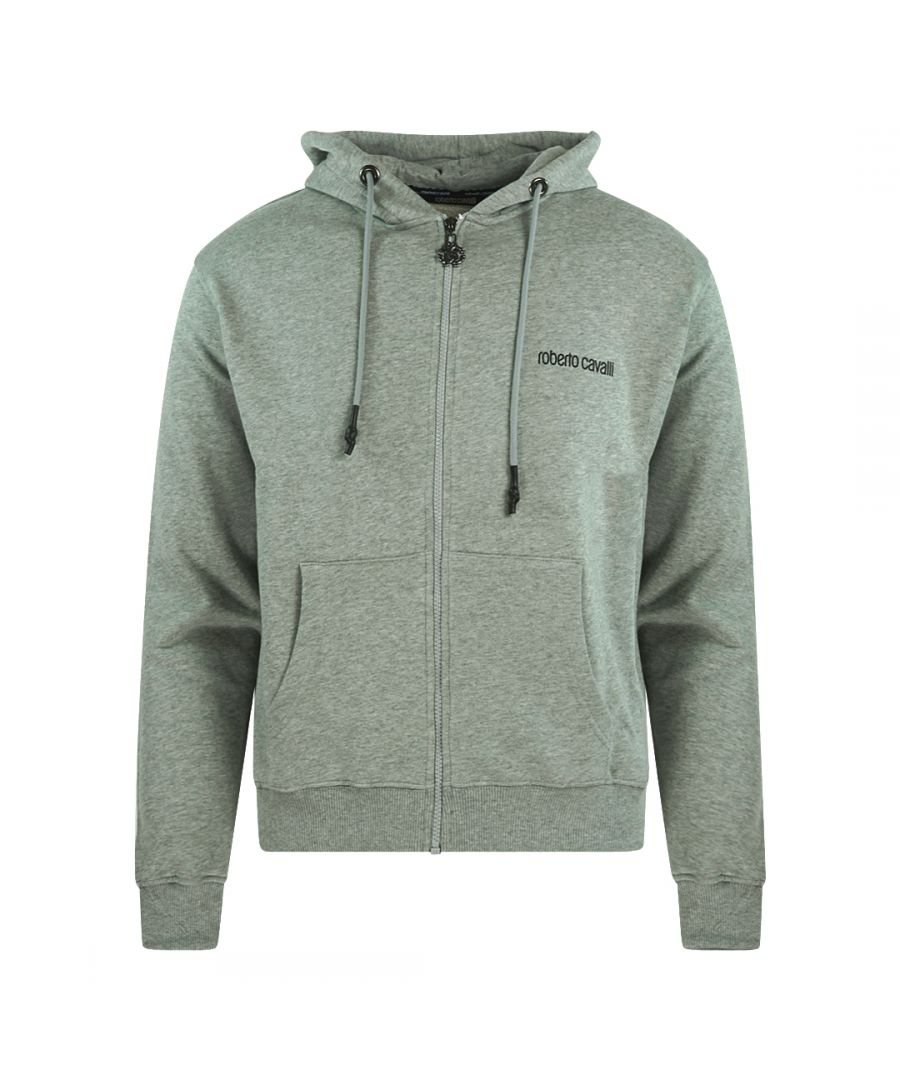 Roberto Cavalli Boxed Bird Hooded Grey Sweater Jacket. Roberto Cavalli Grey Zip Up Hoodie Jacket. 100% Cotton. Logo On Left Chest And On Back. Cavalli Visible Branding. Style: HST60H A373 05014