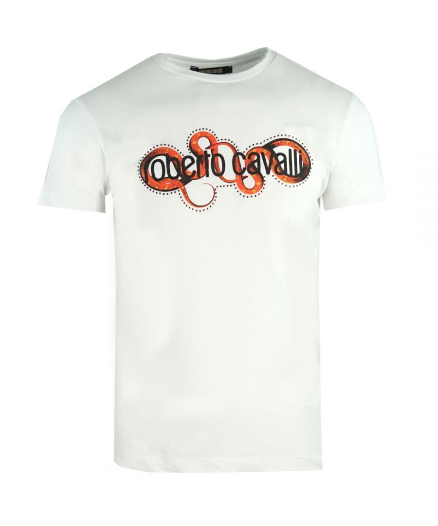 Image for Roberto Cavalli Snake Wrapped Logo White T-Shirt
