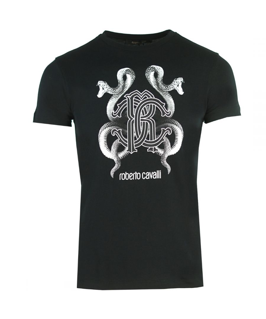 Image for Roberto Cavalli Mirrored Snake Logo Black T-Shirt