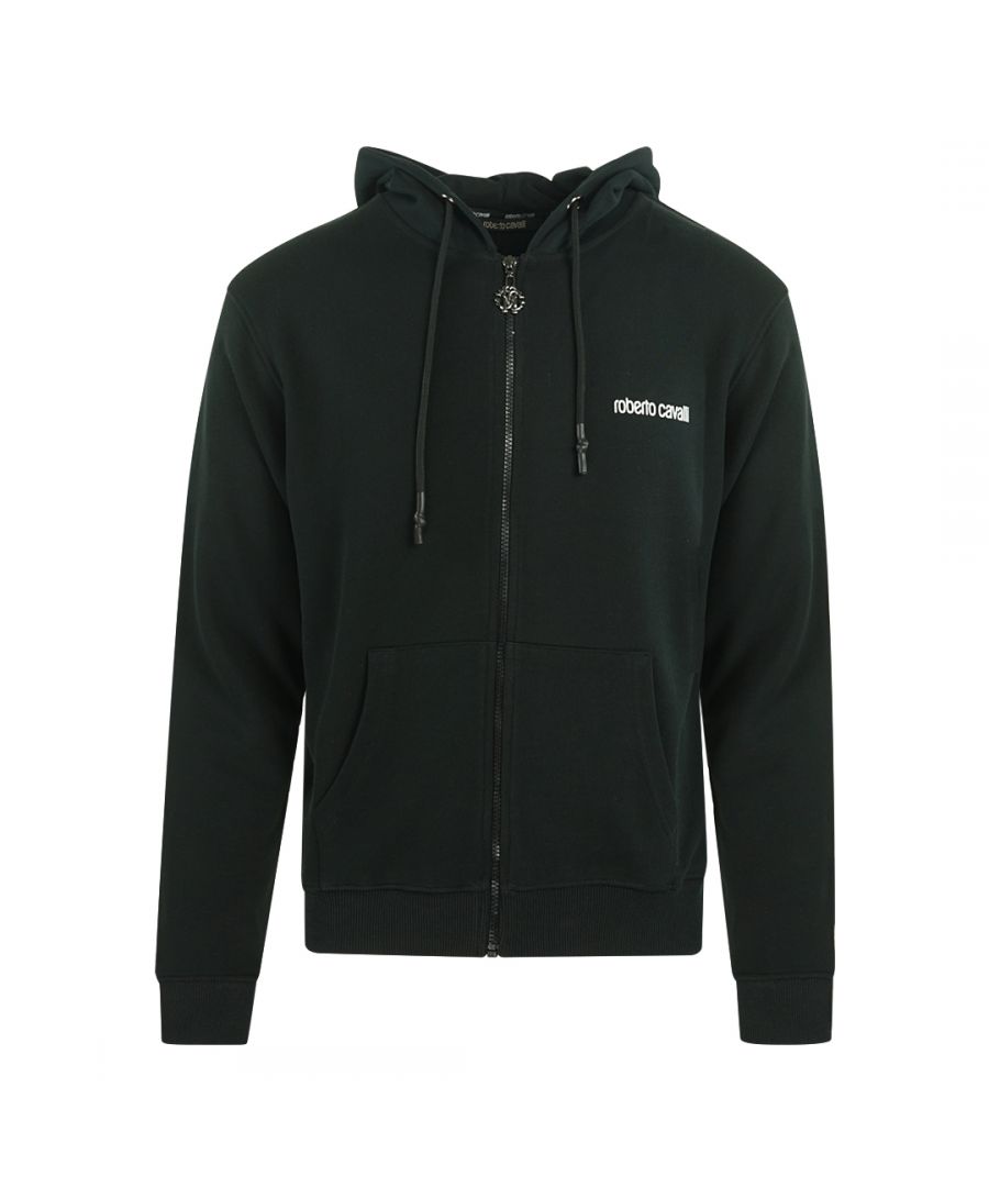 Roberto Cavalli Crest Hooded Black Sweater Jacket. Roberto Cavalli Black Zip Up Hoodie Jacket. 100% Cotton. Logo On Left Chest And On Back. Cavalli Visible Branding. Style: HST68G A373 05051