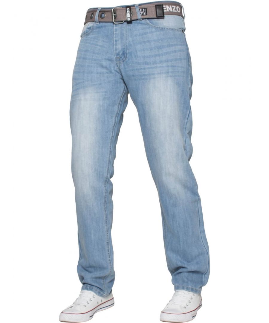 Image for Enzo Men's Designer Regular Fit Denim Jeans