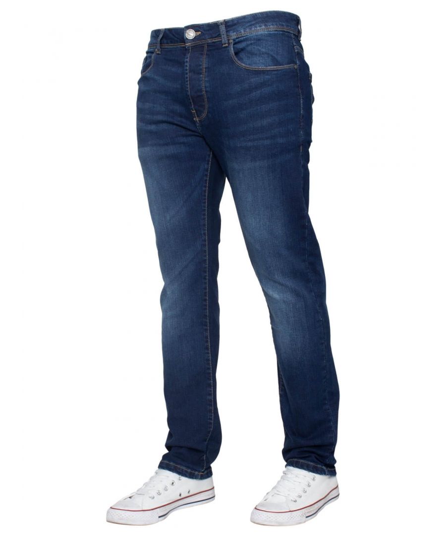 Enzo New Mens Designer Stretch Skinny Slim Blue Denim Jeans All Waist Sizes