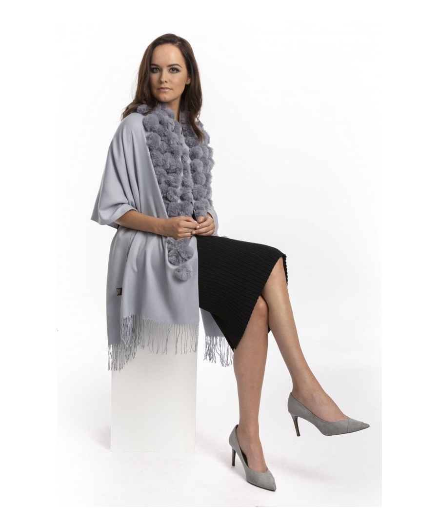 Please note all One-Size Jayley products comfortably fit sizes 8-14. Cashmere Blend Faux Fur Pompom Wrap.