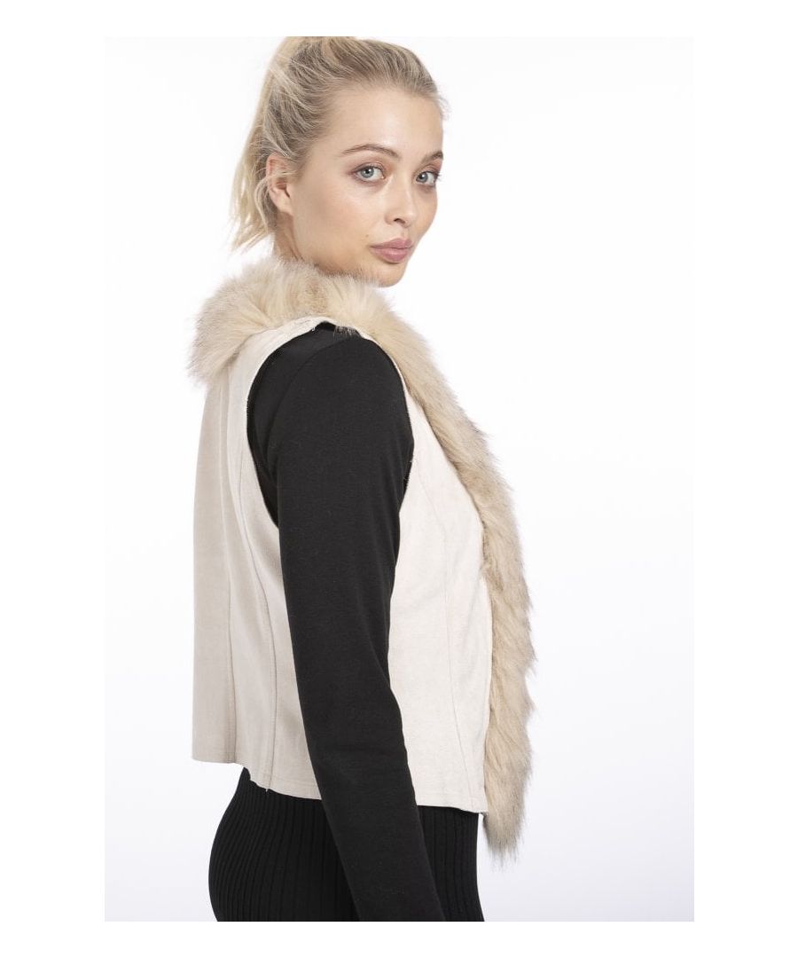 jayley womens luxury faux fur suede gilet - cream - one size