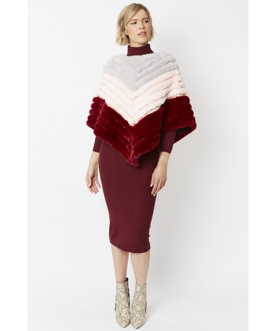 Image for Faux Fur Faux Suede Striped Poncho