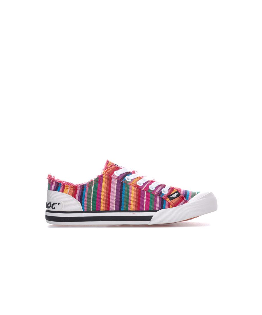 Womens Rocket Dog Jazzin Eden Stripe Pumps in red.<BR><BR>- Lace-up closure with metal eyelets.<BR>- Rubber toe cap and sole with stripe detail.<BR>- Metal eyelet side venting.<BR>- Cushioned footbed.<BR>- Raw edge finish to the upper.<BR>- Stripe pattern throughout. <BR>- Branding to the tongue  side and heel.<BR>- Textile upper and lining. Rubber sole.<BR>- Ref JAZZINEDENSTRI
